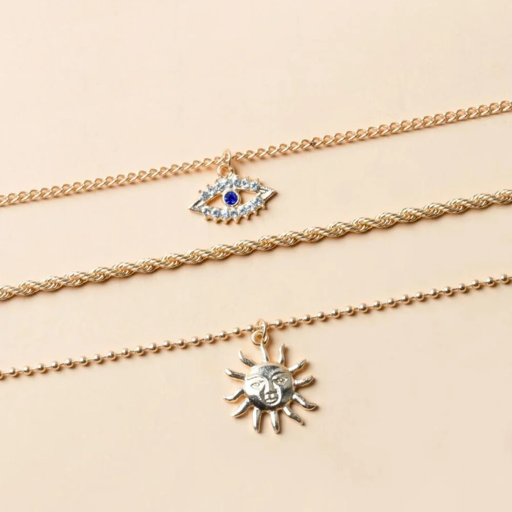 Boho Evil eye Sun Multilayer Necklace - Picture 3 of 7